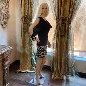 Open Sleeve Dress with Sequin Animal Print Skirt